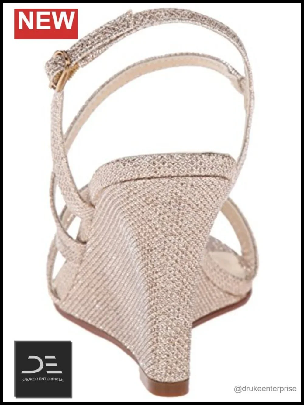 Touch Ups Paige Wedge Heels Open Toe Adjustable Buckle Glitter Rhinestone Semi